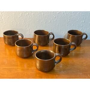 Art Pottery Espresso Mugs Set of 6 Metallic Glaze Artist Signed